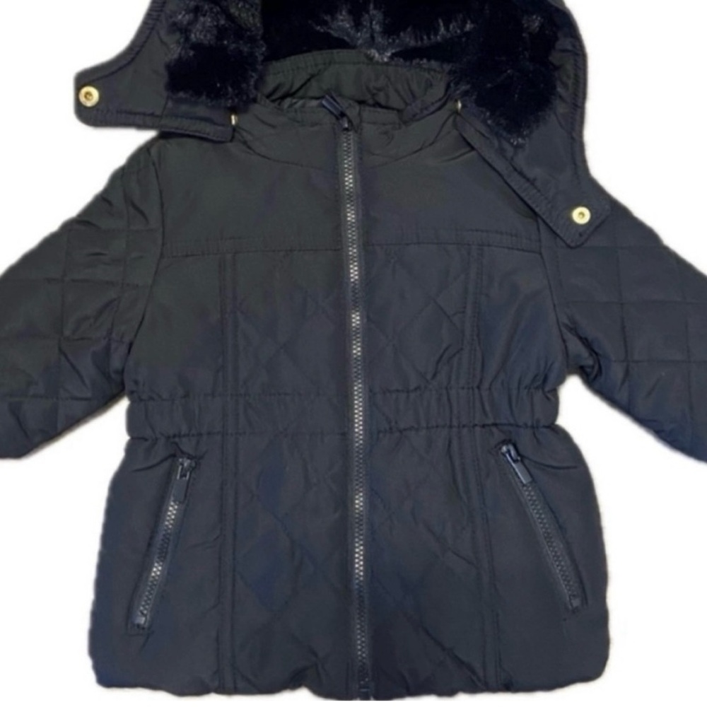 Starting Out Black Quilted Puffer Jacket Size 6 Months NWOT Faux Fur Trim